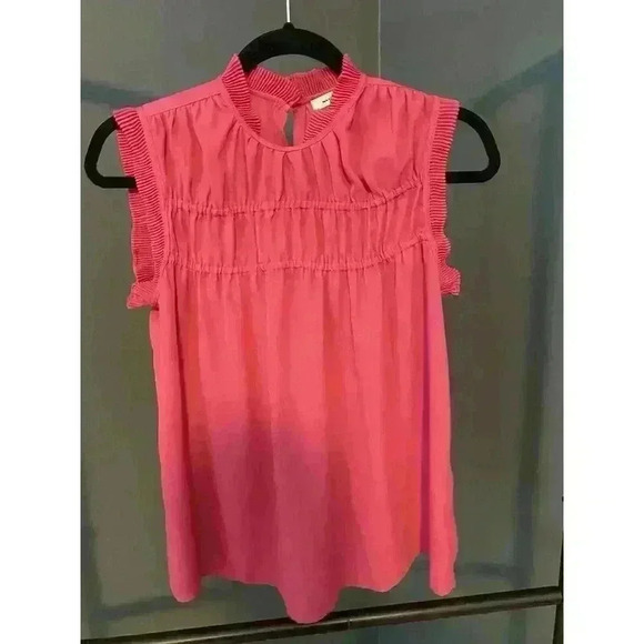 NWOT Max Studio Hot Pink Blouse Womens Sp Tank Top Pleated Flowy Career Classic - Picture 2 of 6